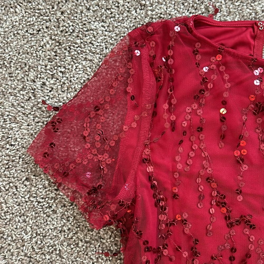 50s Cherry red sequin Flapper Dress - Picture 3 of 11